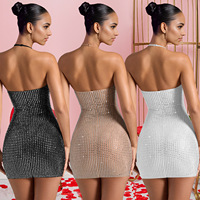 Robe moulante scintillante à strass pour femme, dos nu, coupe ajustée, mini-robe de soirée élégante pour l'été