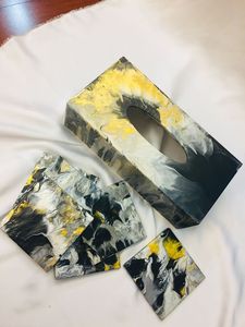 Vente chaude Home Office Organisateur Décoratif Fabriqué À La Main Impression Résine Boîte À Mouchoirs Ensemble Poli Fleur Style Cadeau-Prêt Conception - Product Image 2