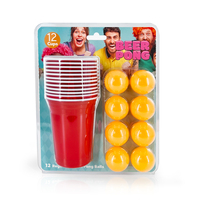 Jeu de Beer Pong - 12 gobelets en plastique rouges + 12 balles - Ensemble de jeu de boisson pour enterrement de vie de jeune fille