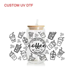 Fabricante personalizado calidad confiable UV DTF pegatina diseño impermeable antideslizante taza envuelve transferencias uvdtf transferencias 16oz para taza