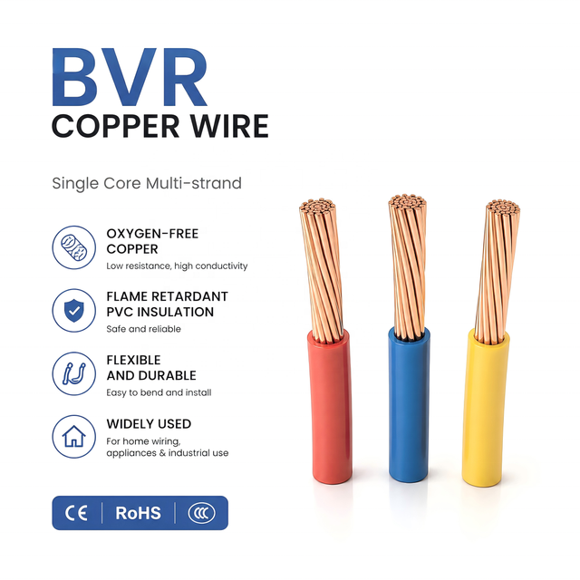 FR PVC Insulated Flexible Copper Wire 0.75-6 Sq mm House Wiring Cable BVR Model Class Flame Retardant TONGBAO 300V Guangdong
