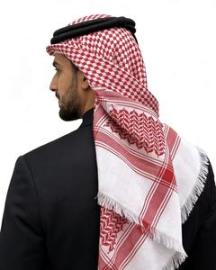 Shemagh Keffiyeh Jacquard Rouge et Blanc pour Homme, Foulard Arabe à Franges et Bords Bruts, Écharpe Traditionnelle Assortie au Thobe de Dubaï et d'Arabie Saoudite - Product Image 6
