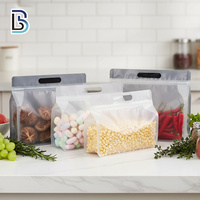 Lebei verpakking voedselveilige transparante staande pouch met ritssluiting en handvat, platte bodem pouch voor het verpakken van voedsel, fruit en noten