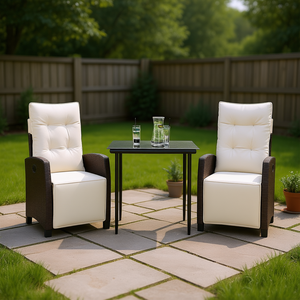 Ensemble de salle à manger de jardin en rotin 2 places, marron, crème, blanc, noir, résistant aux intempéries, design contemporain - Product Image 2