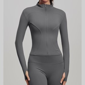 Wholesale new slim fit <b>yoga</b> <b>jacket</b> women's long sleeved stand up collar zipper quick drying fitness sportswear - Product Image 6