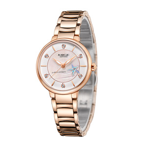 Relojes mecánicos de lujo personalizados para mujer, de zafiro, resistentes al agua hasta 50 m, de acero inoxidable color oro rosa, de 31 mm, reloj automático de moda para damas. - Product Image 1