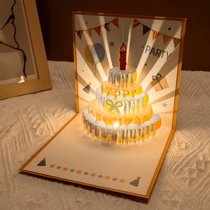 Carte de vœux 3D écologique personnalisée, faite à la main, en papier, avec gâteau et ballon, pour anniversaire, cadeau, Noël, remise de diplôme, Pâques - Product Image 1