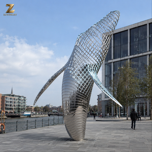 Grande sculpture de <span class=keywords><strong>baleine</strong></span> d'extérieur en acier inoxydable ajouré, structure paramétrique, monument décoratif pour place publique et parc côtier - Product Image 4