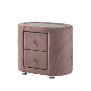 Comodino in Velluto Rosa con Due Cassetti e Gambe in Metallo Cromato, Arredamento per Camera da Letto - Product Image 3