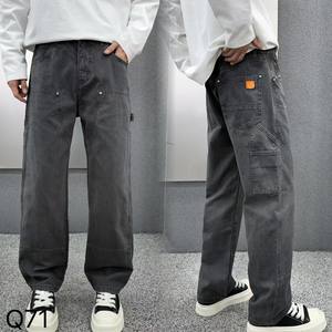 Jeans Estilo <span class=keywords><strong>Carhartt</strong></span> Japonés para Hombre y Mujer, Corte Holgado Informal, Pierna Recta, Cintura Media, Tela Denim Lavada con Técnicas Especiales - Product Image 3