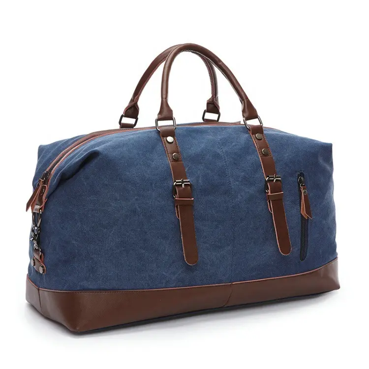 Sac à main vintage en toile bleu foncé pour homme, sac d'entraînement, sac de week-end, sac de sport, en stock