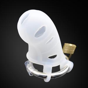 Мягкое Силиконовое мужское устройство целомудрия секс-игрушки мужское целомудрие клетка с регулируемыми металлическими кольцами - Product Image 6