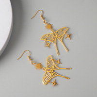 Boucles d'oreilles pendantes papillon dorées, breloque étoile soleil, longues boucles d'oreilles pendantes, bijoux de mode pour femmes, accessoires cadeaux de fête