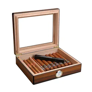 Glasstop xì gà Humidor Cedar gỗ Máy tính để bàn hộp xì gà với ẩm kế và độ ẩm giữ 25-30 xì gà