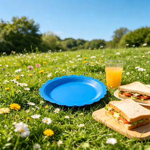 Assiettes en papier jetables bleu vif à bords festonnés 7 pouces pour anniversaire d'enfants, fête au bord de la <span class=keywords><strong>piscine</strong></span>, mariage, vaisselle de table - Product Image 3