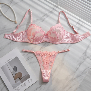 Wholesale Women's Floral Embroidery Sheer Mesh Bra and Thong <b>Set</b> 2 Piece Underwire Lace Lingerie <b>Set</b> Plus Size Womens Intimates - Product Image 3