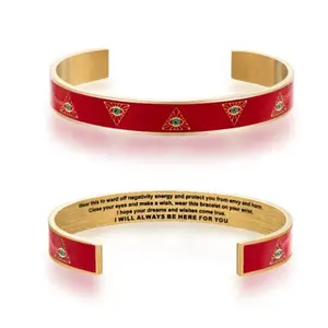 Flywu — bracelet élégant des yeux du <span class=keywords><strong>mal</strong></span> en acier inoxydable, Style bohème, Triangle, pleine émail, incrusté à l'extérieur, du texte inspiré, nouveau - Product Image 1