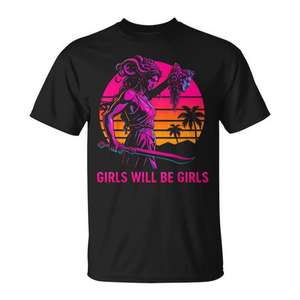 Camiseta para mujer Girls Will Be Girls Medusa, diseño retro, cuello redondo, manga corta, impresión digital - Product Image 1