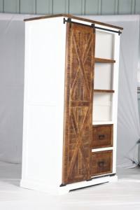 Armario Muro con Puertas Corredizas de Madera Natural y Blanca, con Estantes y Cajones de Almacenamiento - Product Image 4