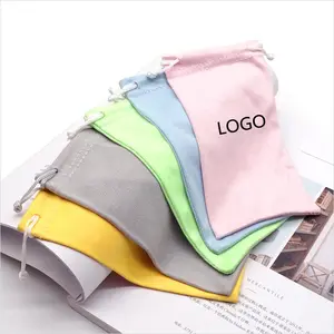 High Quality Custom Logo Printed Hot Stamping Silk Sunglasses Cleaning Cloth Microfiber Soft Drawstring sunglasses pouch