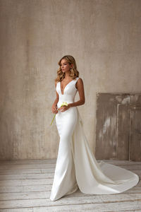 Vestido de Novia Ligero Sencillo Estilo Francés <span class=keywords><strong>Hepburn</strong></span> con Cola Larga para Novia Nueva Estilo Coreano sin Mangas Blanco - Product Image 6