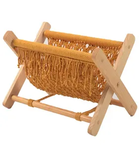 Living room Wholesale rustic folding Wood Magazine Basket Holder Rack