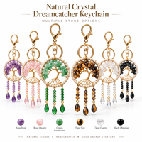 Porte-clés attrape-rêves en cristal naturel, Arbre de Vie, breloque de sac en pierres précieuses, accessoires pour clés de voiture