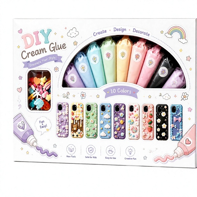 Custom Kids DIY Cream Glue Phone Case Decorating Kit 10 Colors Cream Glue with Charms DIY Phone Case Making Kit for Girls