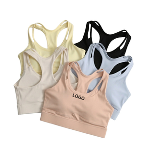 Sujetador deportivo acolchado tipo racerback para mujer, top de fitness de color liso, ropa de gimnasio de secado rápido, top de alta elasticidad para mujer, logotipo personalizado - Product Image 1
