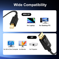 Câble Mini DisplayPort vers DisplayPort 1,8 m, blindage combiné plaqué or, 4K 60Hz 2K 144Hz - Noir pour Moniteur et Home Cinéma