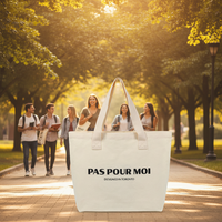 Sac fourre-tout réutilisable grande capacité, design spécial, en toile, avec poche zippée, longues poignées, pour usage quotidien et extérieur