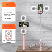 Support de téléphone réglable rose avec anneau lumineux LED antidérapant et compatible Bluetooth pour TikTok et le streaming en direct