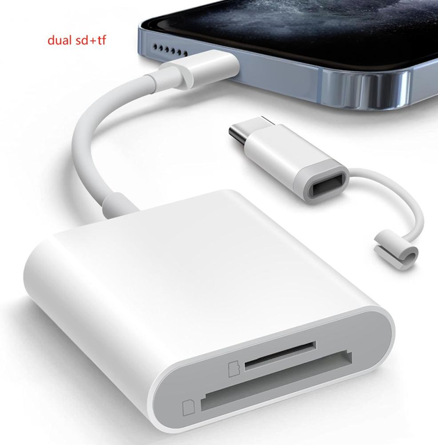Plug and Play Dual Connectors 2/3 in 1 SD PD TF OTG Memory Card Reader Adapter for iPhone iPad Trail Camera Android Mobile Phone