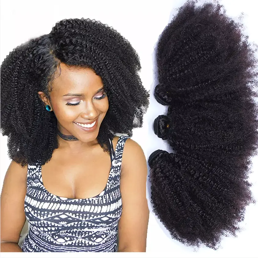 Bán Buôn Afro Xoăn Bó Nhà Cung Cấp Con Người, Remy Trinh Nữ Tóc Weave Extensions Brazil Mink Tóc