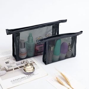 Transparent Mesh <b>Makeup</b> Bag Black Portable Travel Storage <b>Case</b> Large Capacity Cosmetic Organizer For Trip Use - Product Image 1