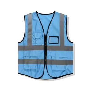 Chaleco de Seguridad Reflectante Multibolsillos de Alta Visibilidad, Ropa de Trabajo de Fibra de Poliéster, Amarillo, Naranja, Rojo, Azul, Azul Claro - Product Image 4