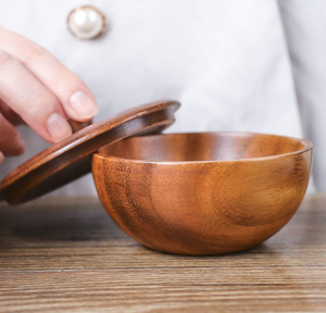 Tigela de Arroz de Madeira Natural Ecológica, Recipiente para Salada e Sopa, Tigela de Madeira com Tampa para Cozinha Doméstica - Product Image 4