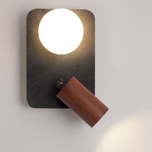 Retro Wabi Sabi <b>Wall</b> Lamp 30cm Round Slate <b>Sconce</b> with Adjustable Spotlight for Bedroom Balcony - Product Image 4