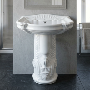 Lavabo de Cerámica Blanca de Calidad de Exportación con Pedestal, Montado en la Pared, para Baño - Product Image 4