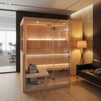 Sauna Exterior de Infrarrojos Lejanos para 3-6 Personas, de Madera de Cedro Rojo Sólido, Cuadrada, con Puerta de Vidrio Completa, para Uso en Villas