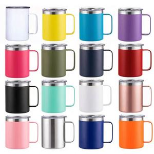 Custom Logo 12 Oz 14 Oz Powder Coated Insulated Stainless Steel Coffee <b>Mugs</b> Handle Double Wall Vacuum Tumbler Cup <b>With</b> <b>Lid</b> - Product Image 1