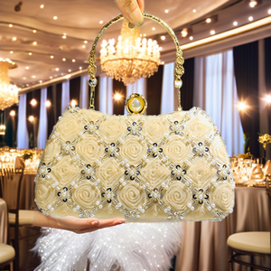 Bolso de Mano de Lujo para Mujer, con Pedrería, para Banquete, Hecho a Mano, con Cuentas de Flores, Correa de Cadena para el Hombro, Forro de Poliéster - Product Image 2