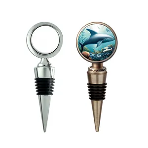 Custom Wholesale Metal Stainless Steel Wine Accessories Crafts Acrylic Bottle Stoppers Zinc Alloy Sublimation Wine Stopper Blank