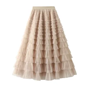Falda de tutú de gasa en capas para mujer adulta, falda elegante de moda de verano 2023