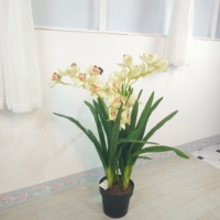 Bunga Cymbidium Buatan Sutra Plastik Simulasi Dekoratif Kualitas Tinggi