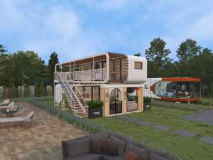 Casa inteligente controlada por IA de dos pisos, casa prefabricada de estructura de acero modular con fachada de vidrio, sistema climático automatizado - Product Image 2