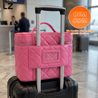 Sac de toilette matelassé en cuir PU LZ OEM ODM avec miroir, compartiment de rangement, étui de maquillage de voyage, trousse de toilette, boîte de rangement, sangle de bagage