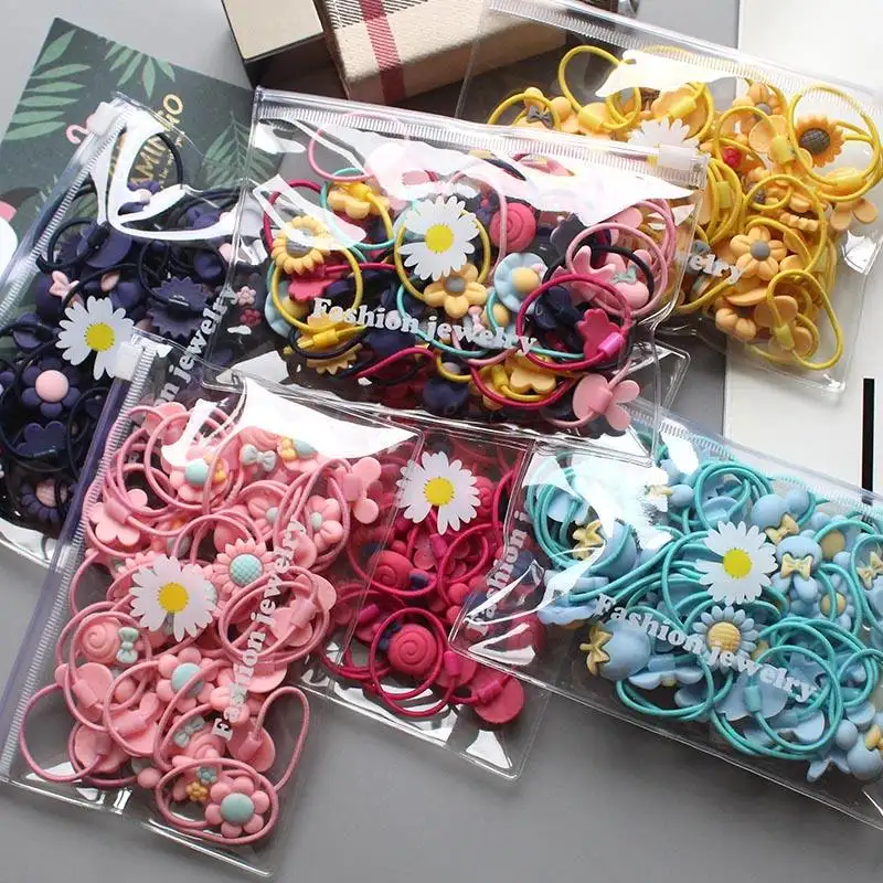 JIRIS Hot Selling 20 Pack Custom logo High-quality Elastic Nylon Hair Bands Colorful Flower Hair Ties Rubber Band For Girls Kids