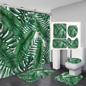 Ensemble <span class=keywords><strong>de</strong></span> 4 pièces imperméable et écologique à motif personnalisé <span class=keywords><strong>de</strong></span> feuilles tropicales, rideau <span class=keywords><strong>de</strong></span> douche et tapis <span class=keywords><strong>de</strong></span> <span class=keywords><strong>salle</strong></span> <span class=keywords><strong>de</strong></span> <span class=keywords><strong>bain</strong></span> lavables - Product Image 3