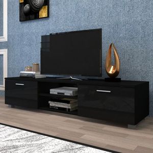 70-Inch TV Stand with Open Shelves Black Metal Media Console Entertainment Center <b>Table</b> Living Room Storage Cabinet - Product Image 2